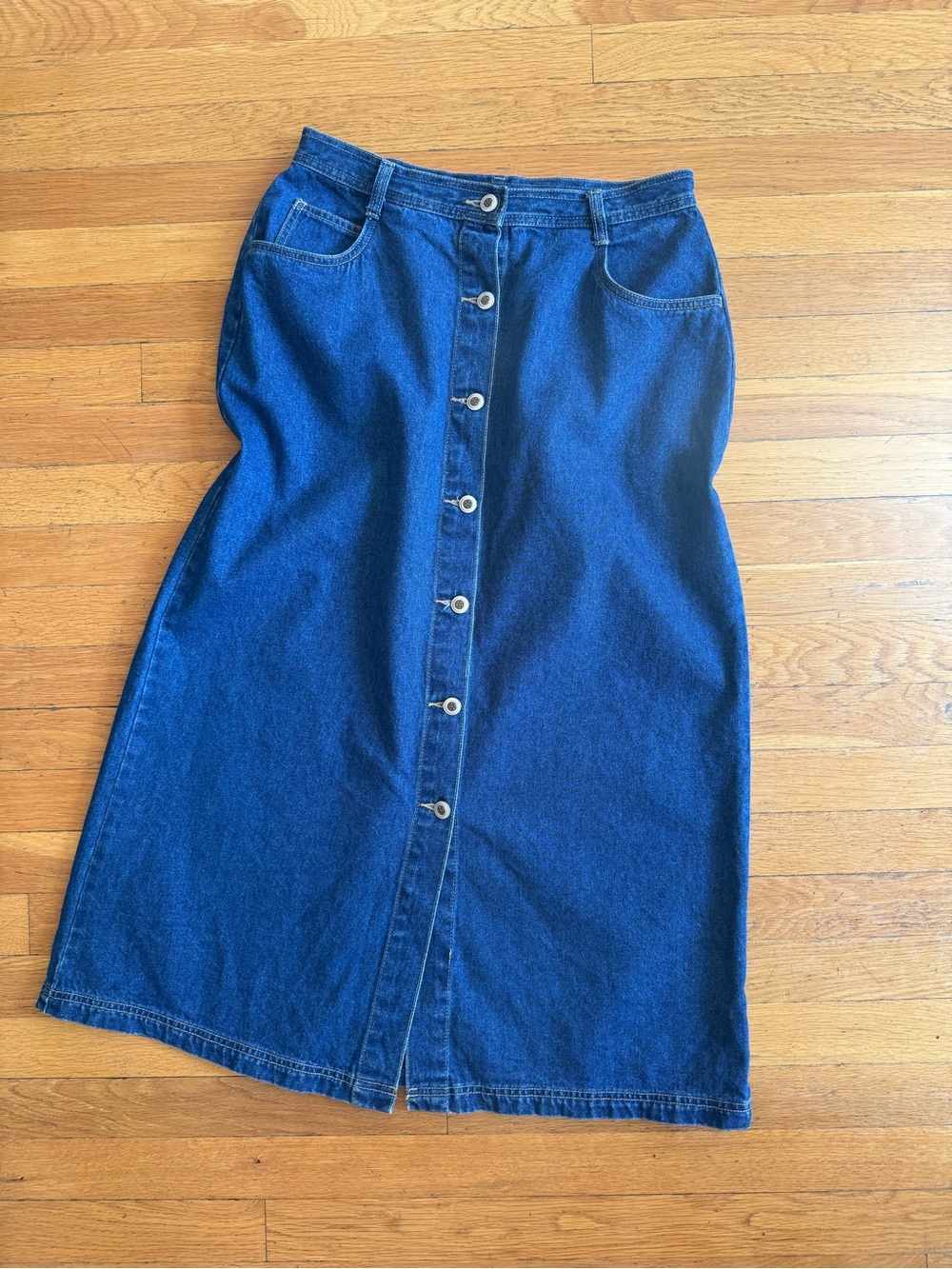Classic Blue Denim Button-Front Women's Skirt